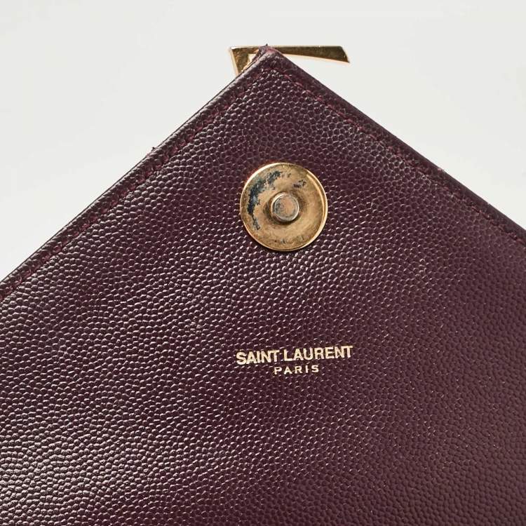 Pre Owned Saint Laurent Burgundy Chevron Leather Large Monogram Envelope Shoulder Bag