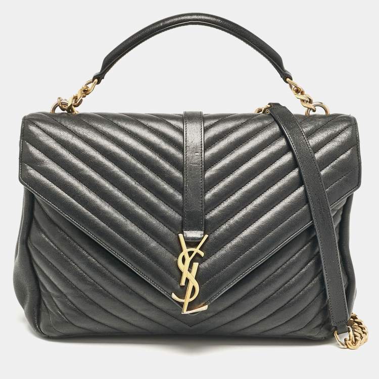 Pre Owned Saint Laurent Black Matelassé Leather Large College Top Handle Bag