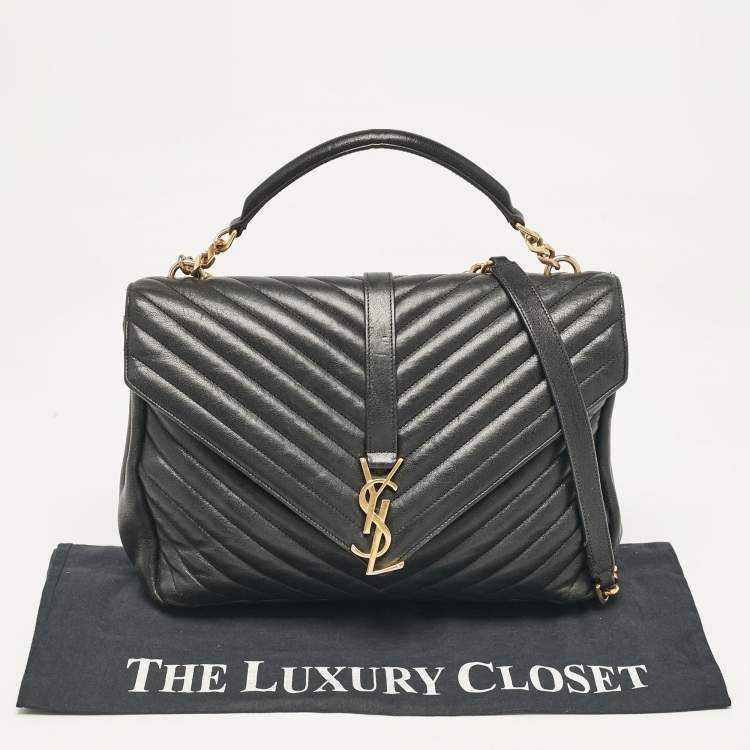 Pre Owned Saint Laurent Black Matelassé Leather Large College Top Handle Bag