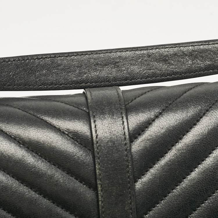 Pre Owned Saint Laurent Black Matelassé Leather Large College Top Handle Bag