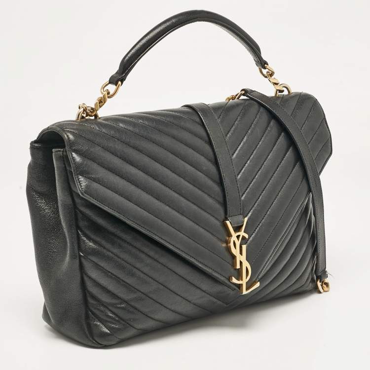 Pre Owned Saint Laurent Black Matelassé Leather Large College Top Handle Bag