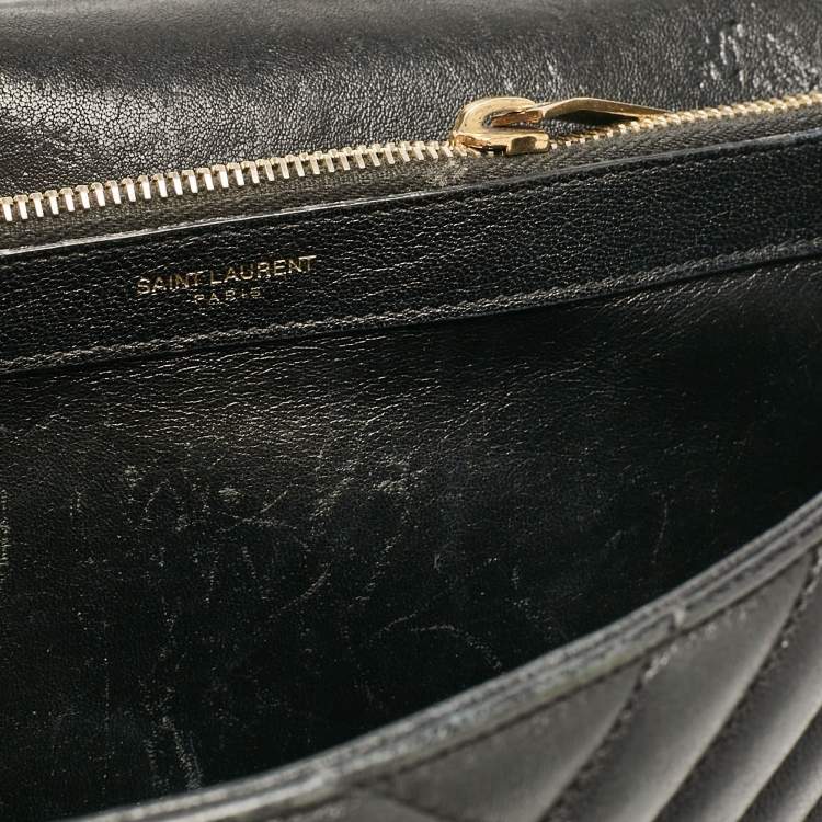 Pre Owned Saint Laurent Black Matelassé Leather Large College Top Handle Bag