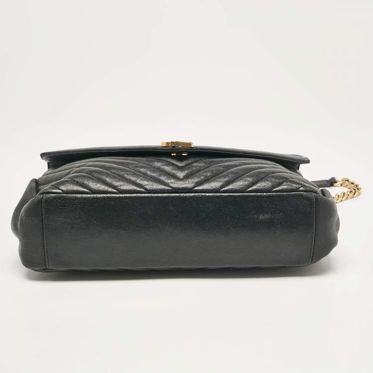 Pre Owned Saint Laurent Black Matelassé Leather Large College Top Handle Bag