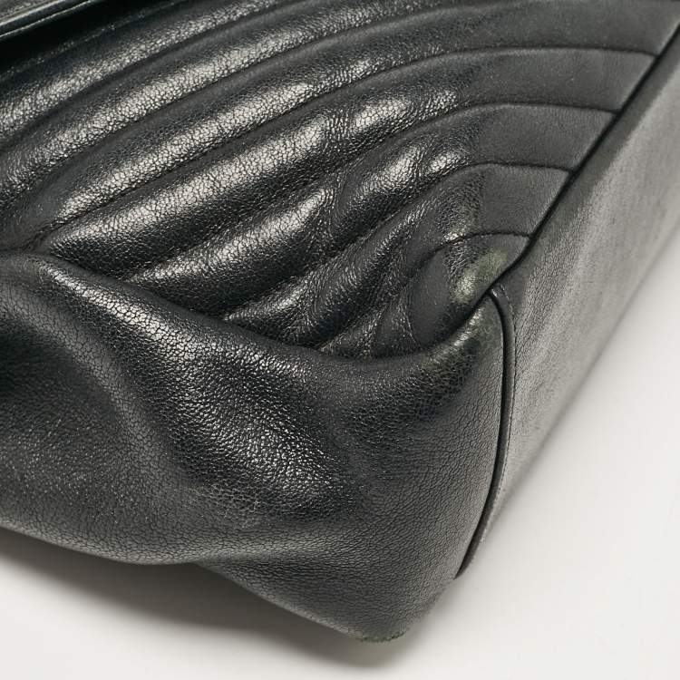 Pre Owned Saint Laurent Black Matelassé Leather Large College Top Handle Bag