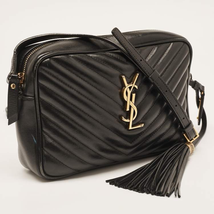 Pre Owned Saint Laurent Black Matelassé Leather Monogram Lou Camera Bag