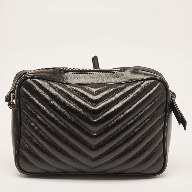 Pre Owned Saint Laurent Black Matelassé Leather Monogram Lou Camera Bag