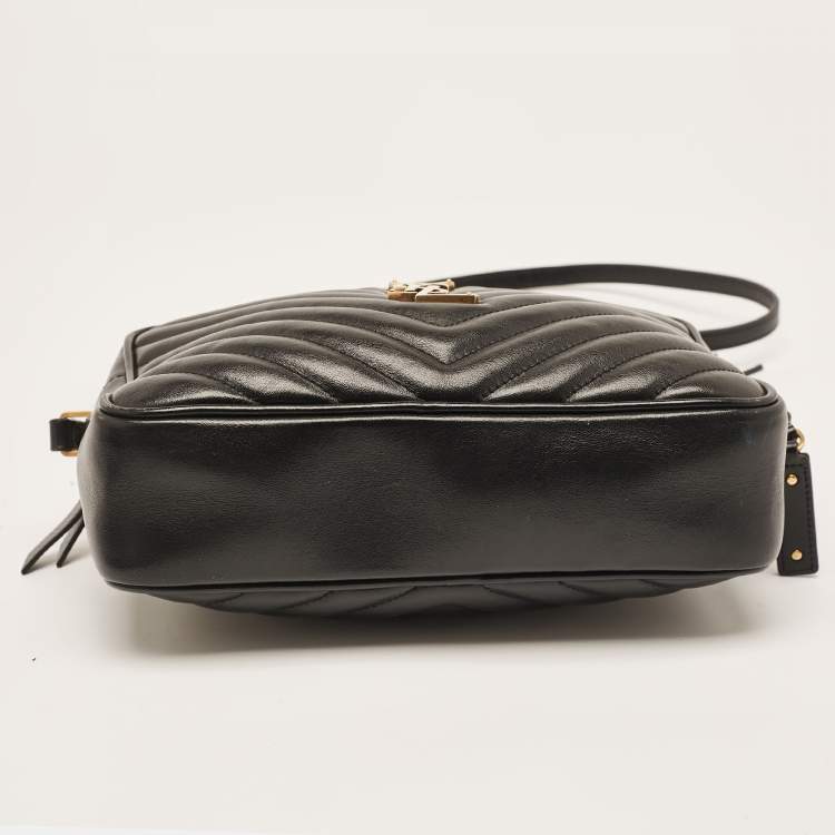Pre Owned Saint Laurent Black Matelassé Leather Monogram Lou Camera Bag