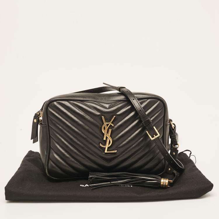 Pre Owned Saint Laurent Black Matelassé Leather Monogram Lou Camera Bag