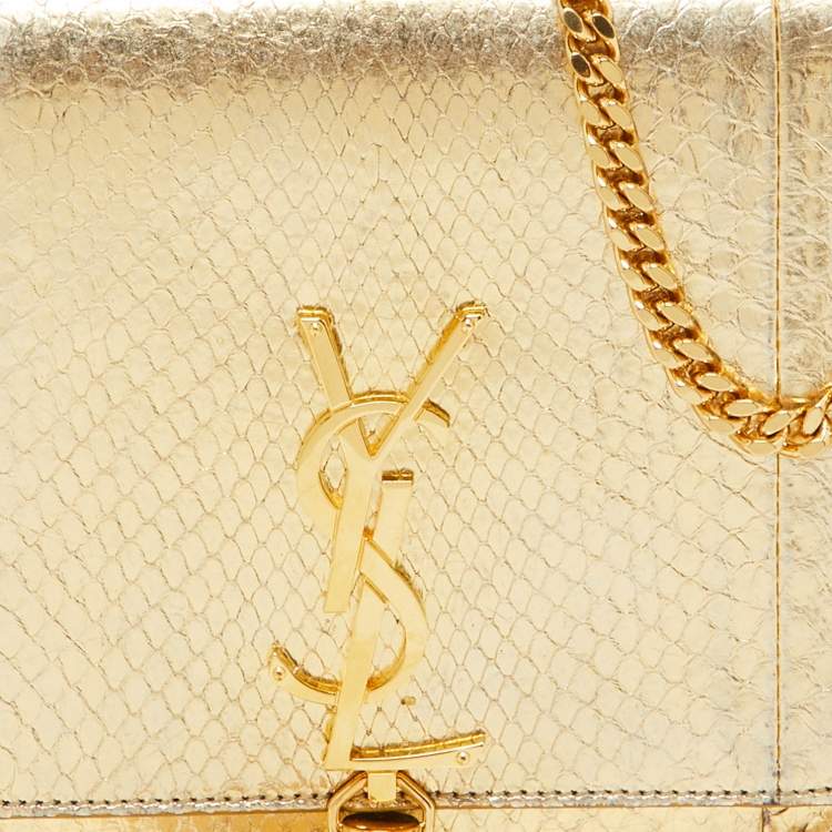 Pre Owned Saint Laurent Gold Snakeskin Medium Kate Tassel Crossbody Bag
