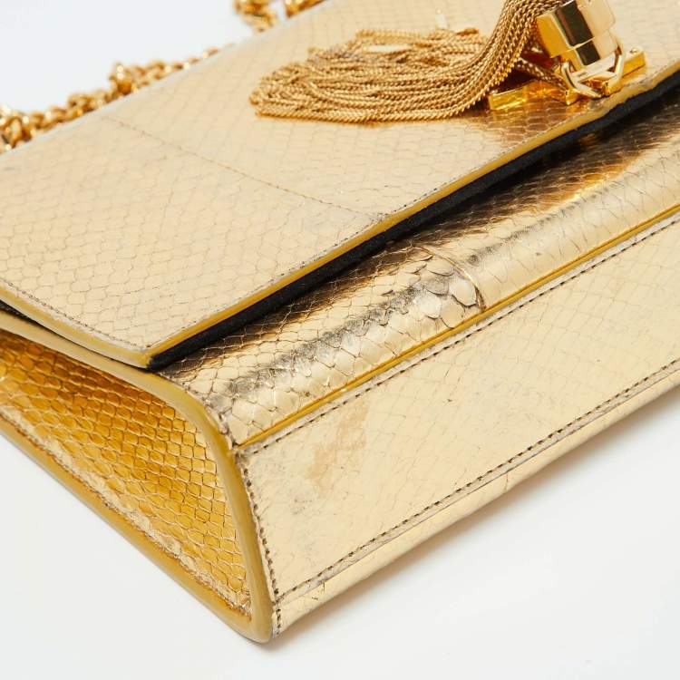 Pre Owned Saint Laurent Gold Snakeskin Medium Kate Tassel Crossbody Bag