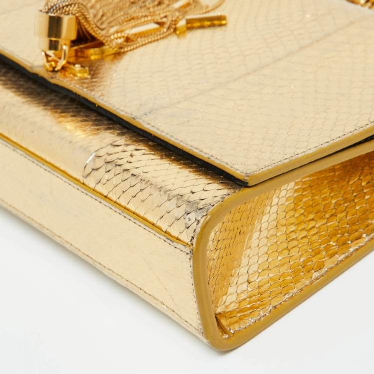 Pre Owned Saint Laurent Gold Snakeskin Medium Kate Tassel Crossbody Bag