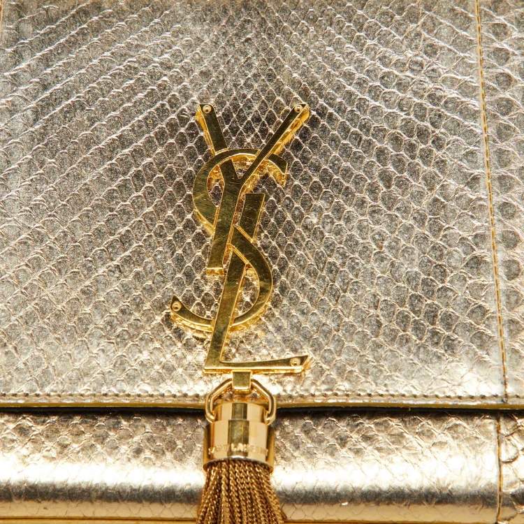 Pre Owned Saint Laurent Gold Snakeskin Medium Kate Tassel Crossbody Bag