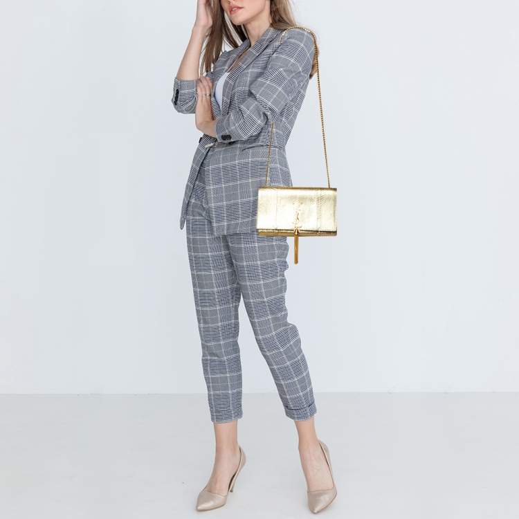 Pre Owned Saint Laurent Gold Snakeskin Medium Kate Tassel Crossbody Bag