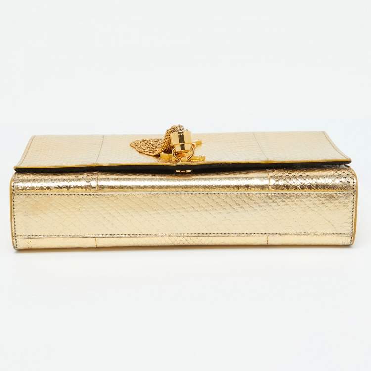 Pre Owned Saint Laurent Gold Snakeskin Medium Kate Tassel Crossbody Bag