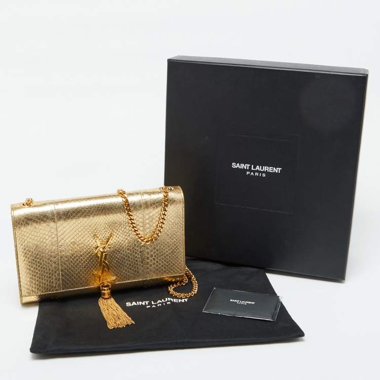 Pre Owned Saint Laurent Gold Snakeskin Medium Kate Tassel Crossbody Bag