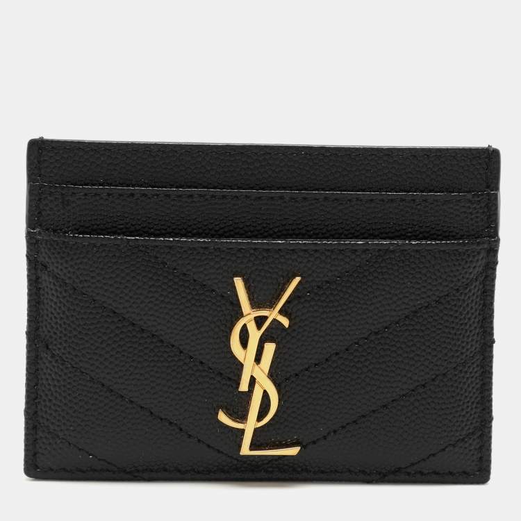 Pre Owned Saint Laurent Black Leather Logo Card Holder