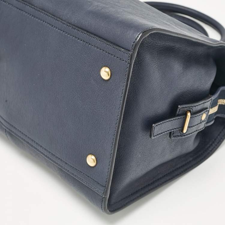Pre Owned Saint Laurent Navy Blue Leather Medium Cabas Chyc Tote