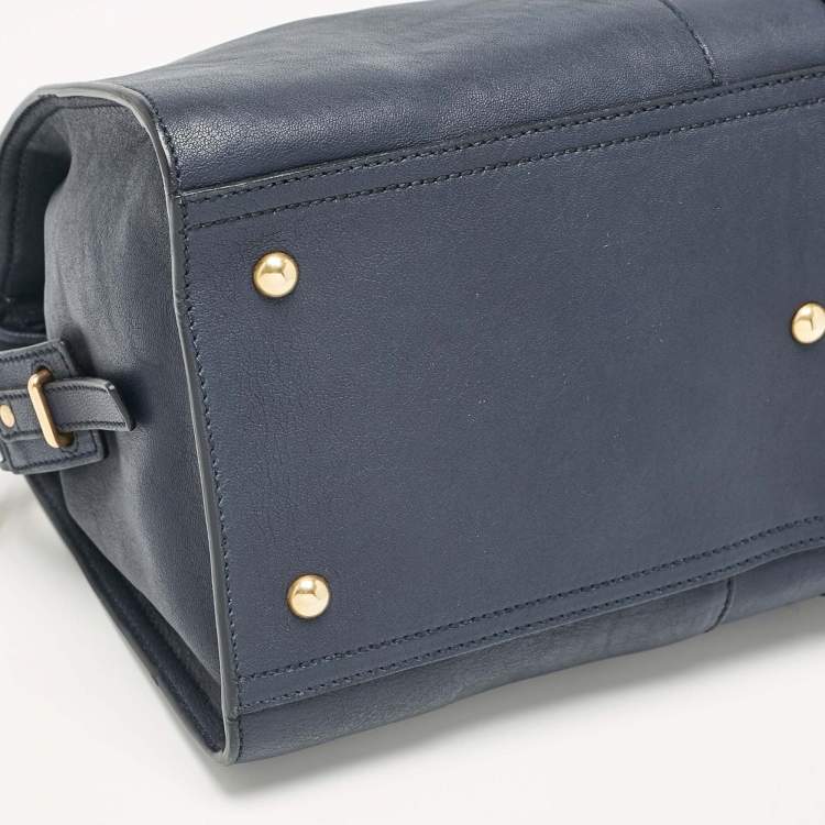 Pre Owned Saint Laurent Navy Blue Leather Medium Cabas Chyc Tote