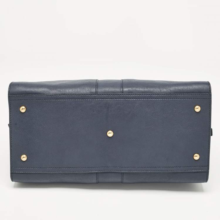 Pre Owned Saint Laurent Navy Blue Leather Medium Cabas Chyc Tote