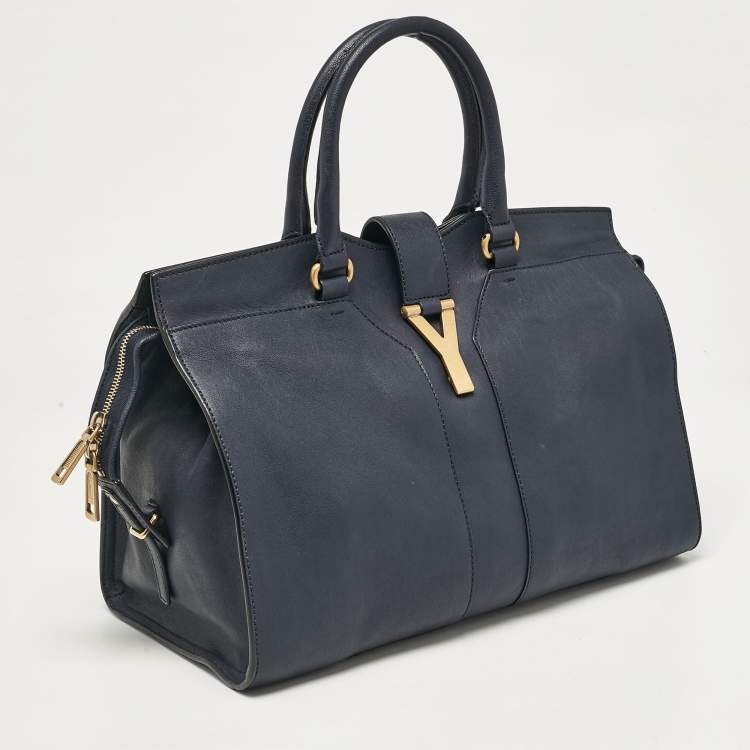 Pre Owned Saint Laurent Navy Blue Leather Medium Cabas Chyc Tote