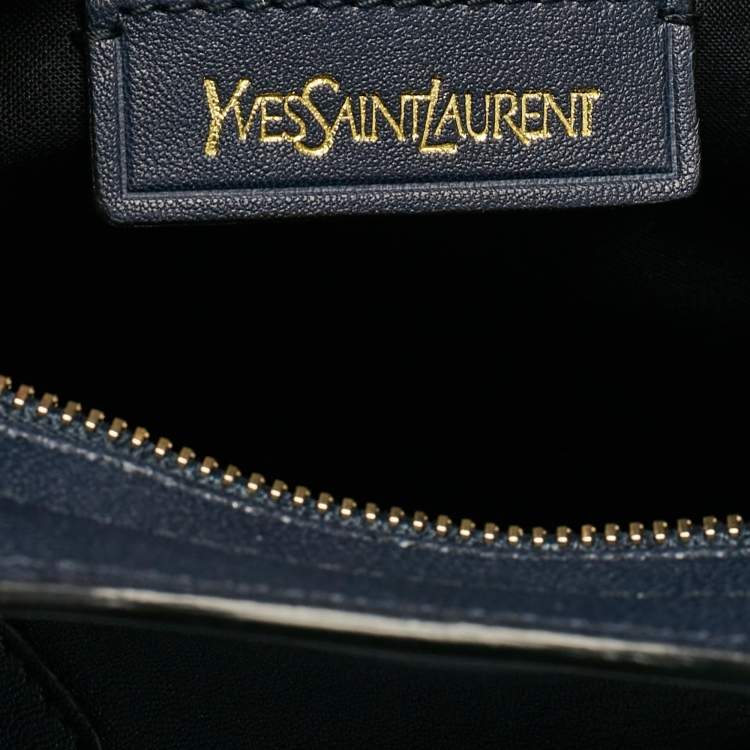 Pre Owned Saint Laurent Navy Blue Leather Medium Cabas Chyc Tote