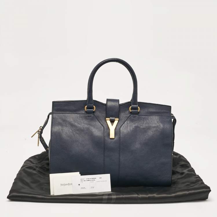 Pre Owned Saint Laurent Navy Blue Leather Medium Cabas Chyc Tote