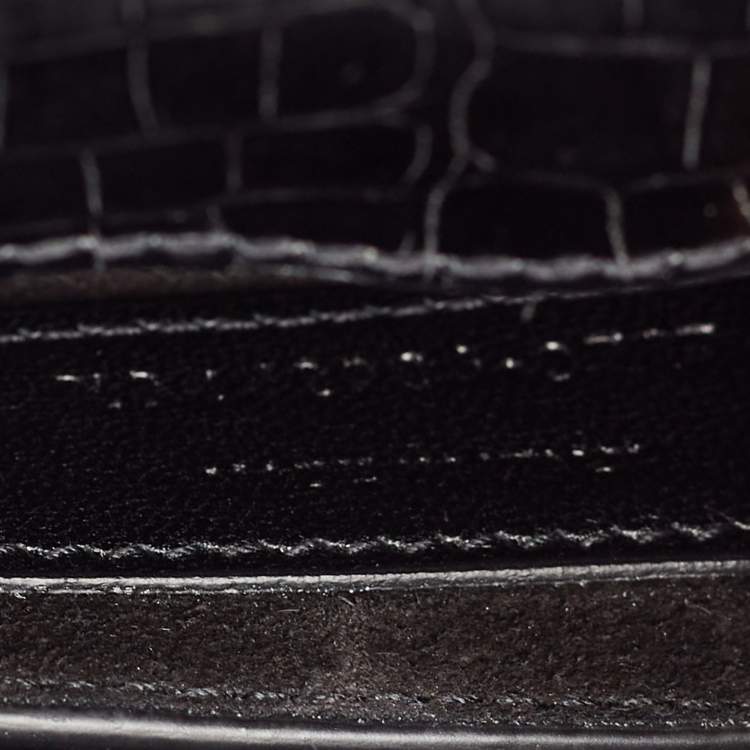 Pre Owned Saint Laurent Black Croc Embossed Leather Medium Sunset Bag