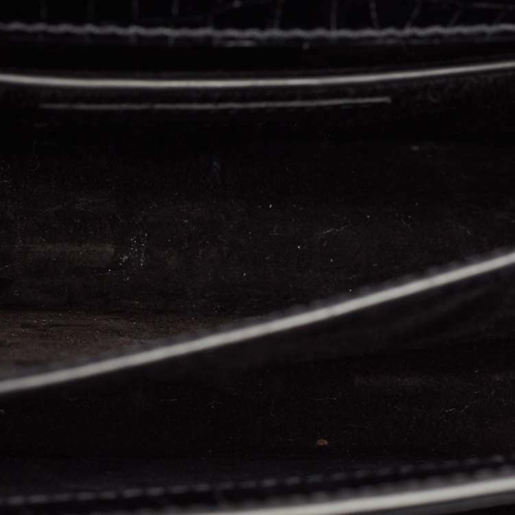 Pre Owned Saint Laurent Black Croc Embossed Leather Medium Sunset Bag
