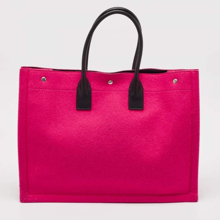 Pre Owned Saint Laurent Fuchsia Wool Large Rive Gauche Tote