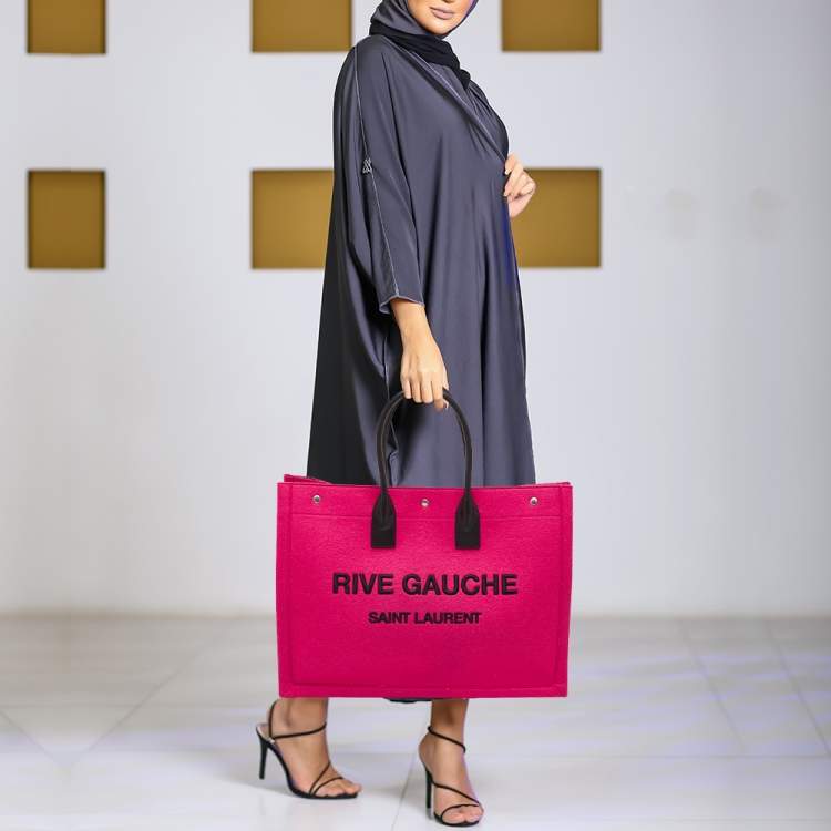 Pre Owned Saint Laurent Fuchsia Wool Large Rive Gauche Tote