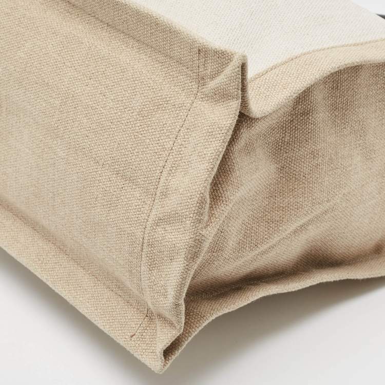 Pre Owned Saint Laurent Two Tone Beige Canvas Large Rive Gauche Tote