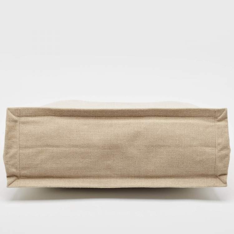 Pre Owned Saint Laurent Two Tone Beige Canvas Large Rive Gauche Tote
