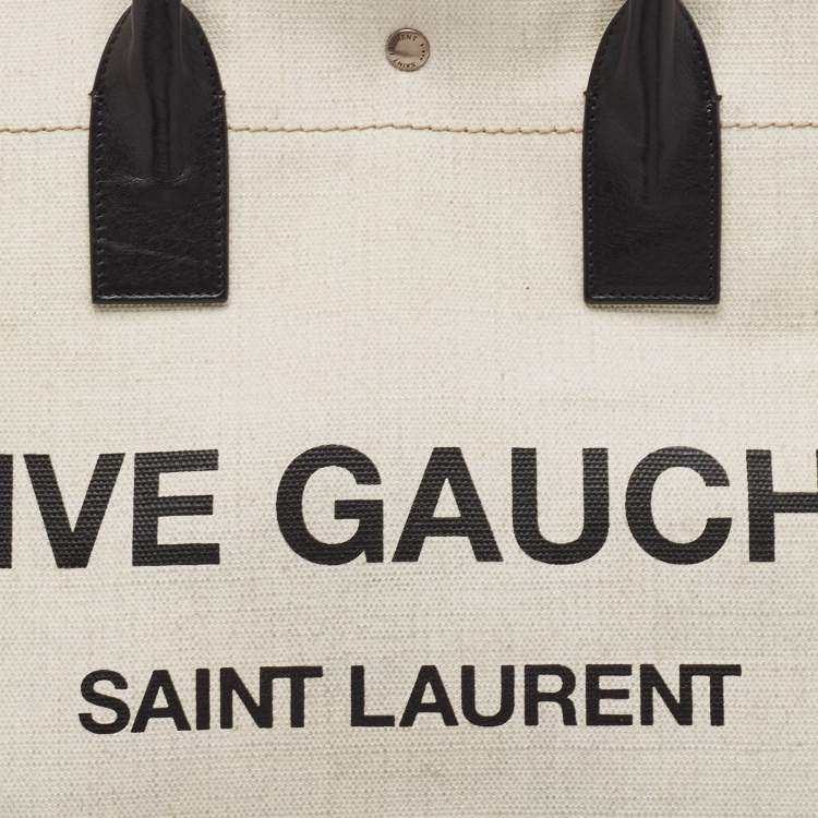 Pre Owned Saint Laurent Two Tone Beige Canvas Large Rive Gauche Tote