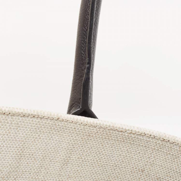 Pre Owned Saint Laurent Two Tone Beige Canvas Large Rive Gauche Tote