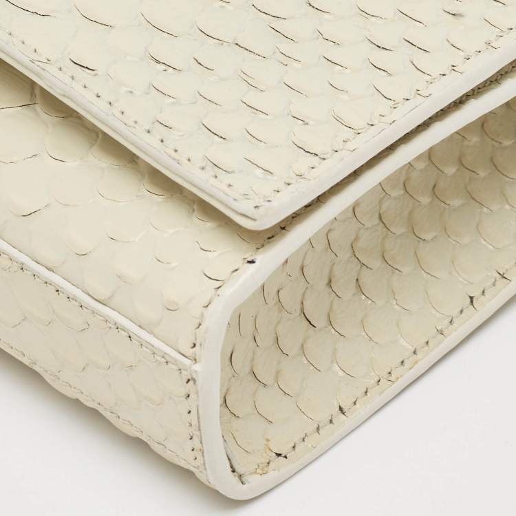 Pre Owned Saint Laurent Off White Python Embossed Leather Small Kate Tassel Crossbody Bag