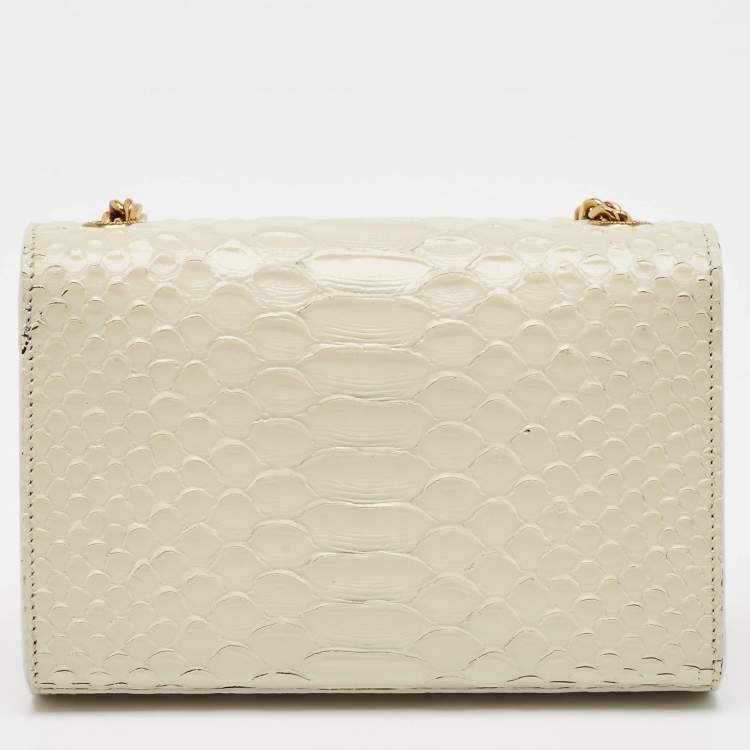 Pre Owned Saint Laurent Off White Python Embossed Leather Small Kate Tassel Crossbody Bag