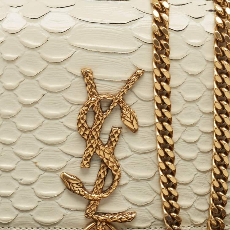 Pre Owned Saint Laurent Off White Python Embossed Leather Small Kate Tassel Crossbody Bag