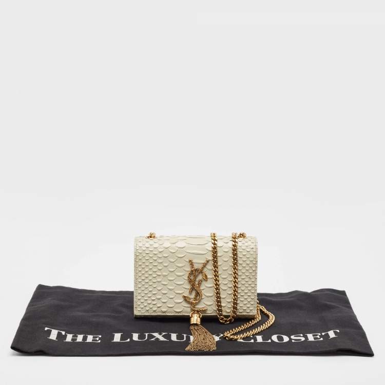 Pre Owned Saint Laurent Off White Python Embossed Leather Small Kate Tassel Crossbody Bag