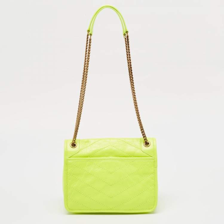 Pre Owned Saint Laurent Neon Green Leather Baby Niki Shoulder Bag
