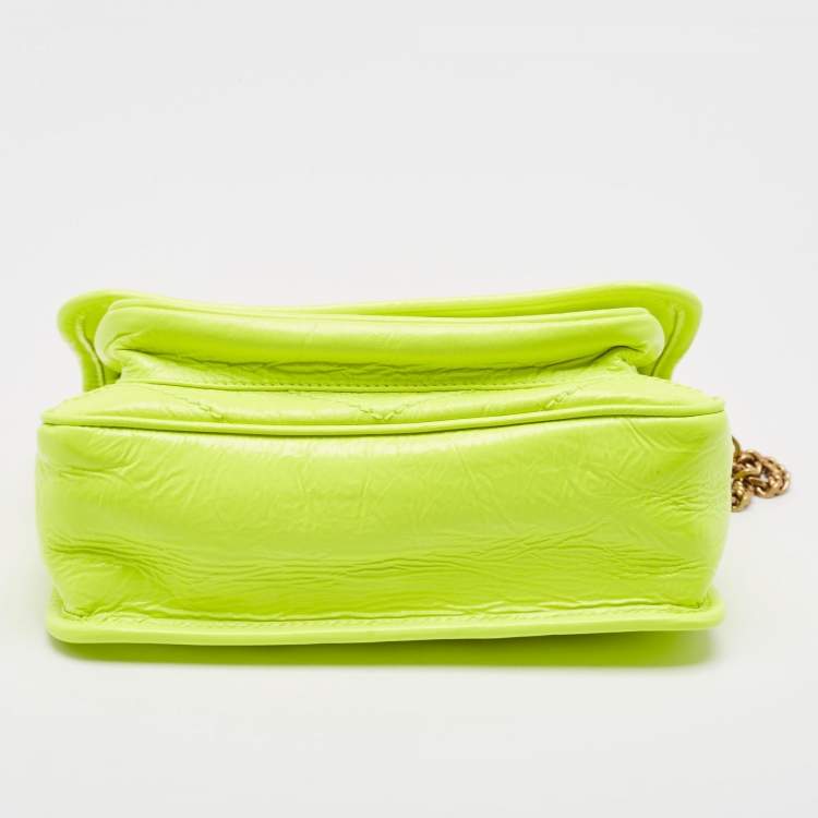 Pre Owned Saint Laurent Neon Green Leather Baby Niki Shoulder Bag