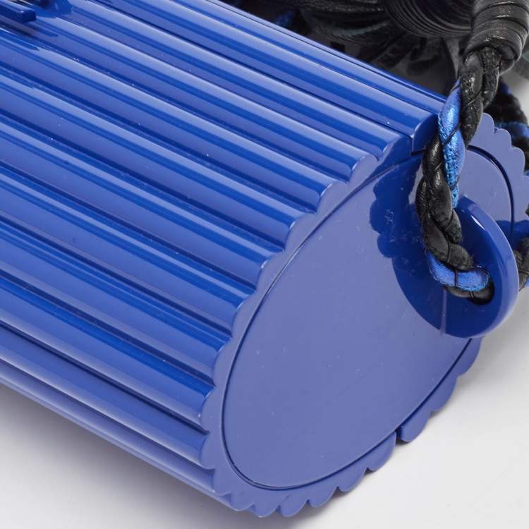 Pre Owned Saint Laurent Blue Plexiglass Opium Tassel Minaudiere Bag