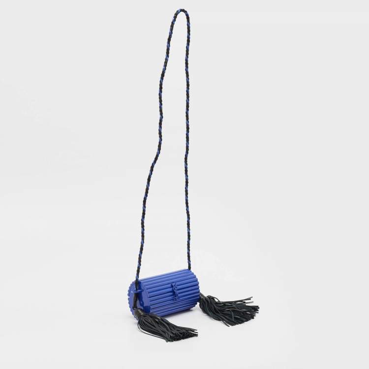Pre Owned Saint Laurent Blue Plexiglass Opium Tassel Minaudiere Bag
