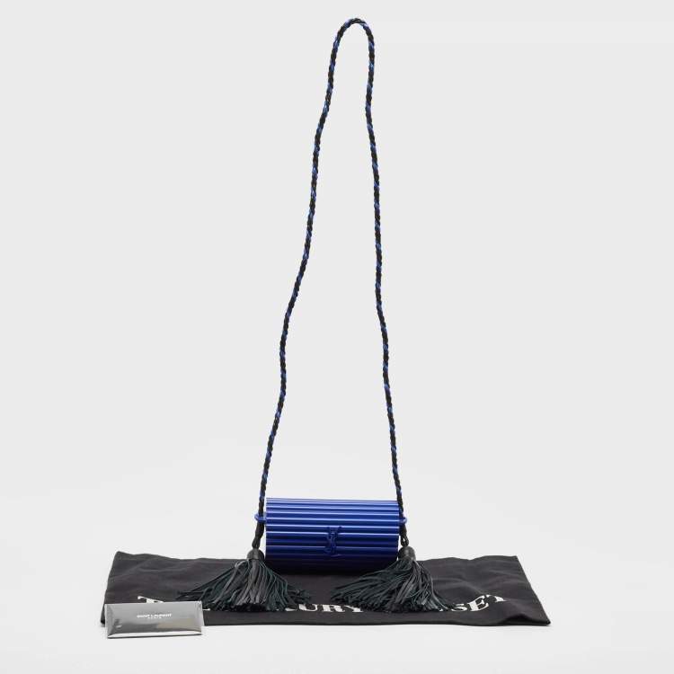 Pre Owned Saint Laurent Blue Plexiglass Opium Tassel Minaudiere Bag
