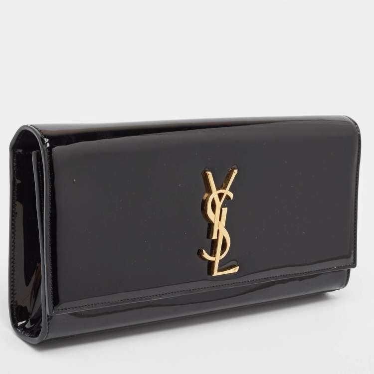 Pre Owned Saint Laurent Black Patent Leather Cassandre Clutch