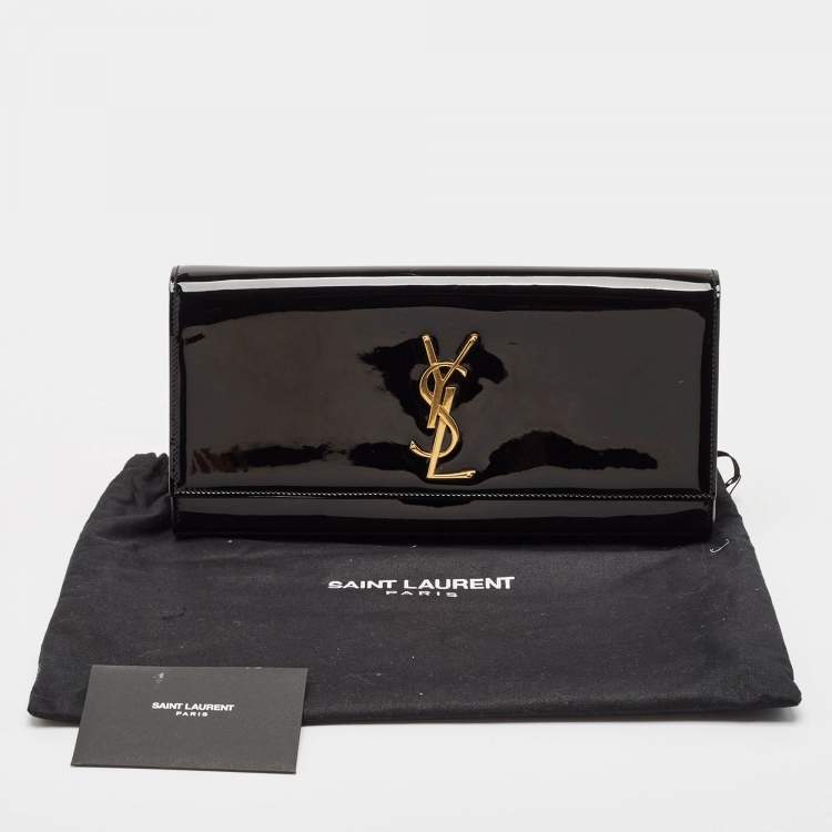 Pre Owned Saint Laurent Black Patent Leather Cassandre Clutch