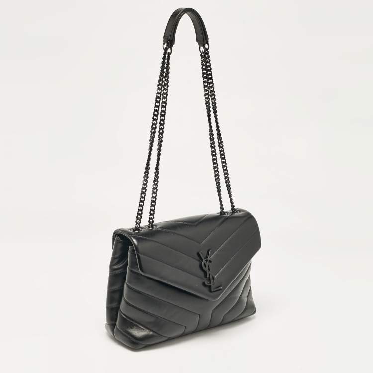 Pre Owned Saint Laurent Black Chevron Leather Small Loulou Shoulder Bag