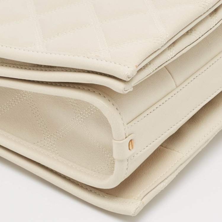 Pre Owned Saint Laurent White Quilted Leather Becky Shoulder Bag
