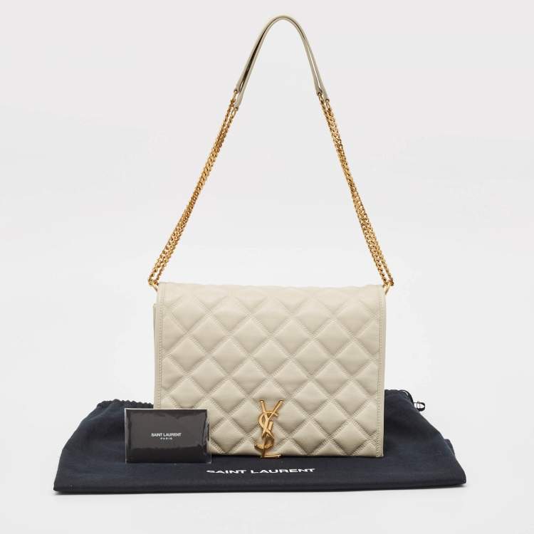 Pre Owned Saint Laurent White Quilted Leather Becky Shoulder Bag