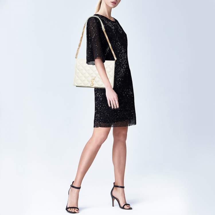 Pre Owned Saint Laurent White Quilted Leather Becky Shoulder Bag