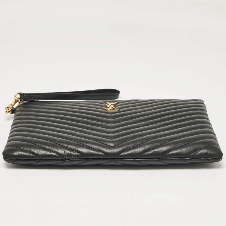 Pre Owned Saint Laurent Black Matelassé Leather Cassandra Tablet Pouch 